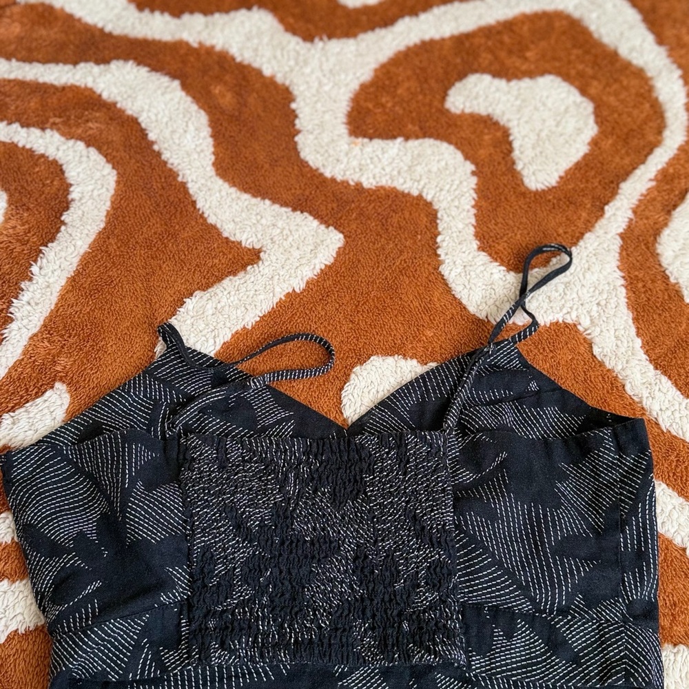 Black Patterned Smocked Cami Top